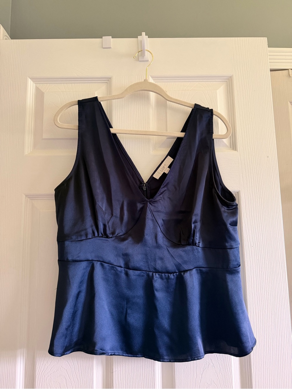 Silk-Look Navy V-Neck Tank Top